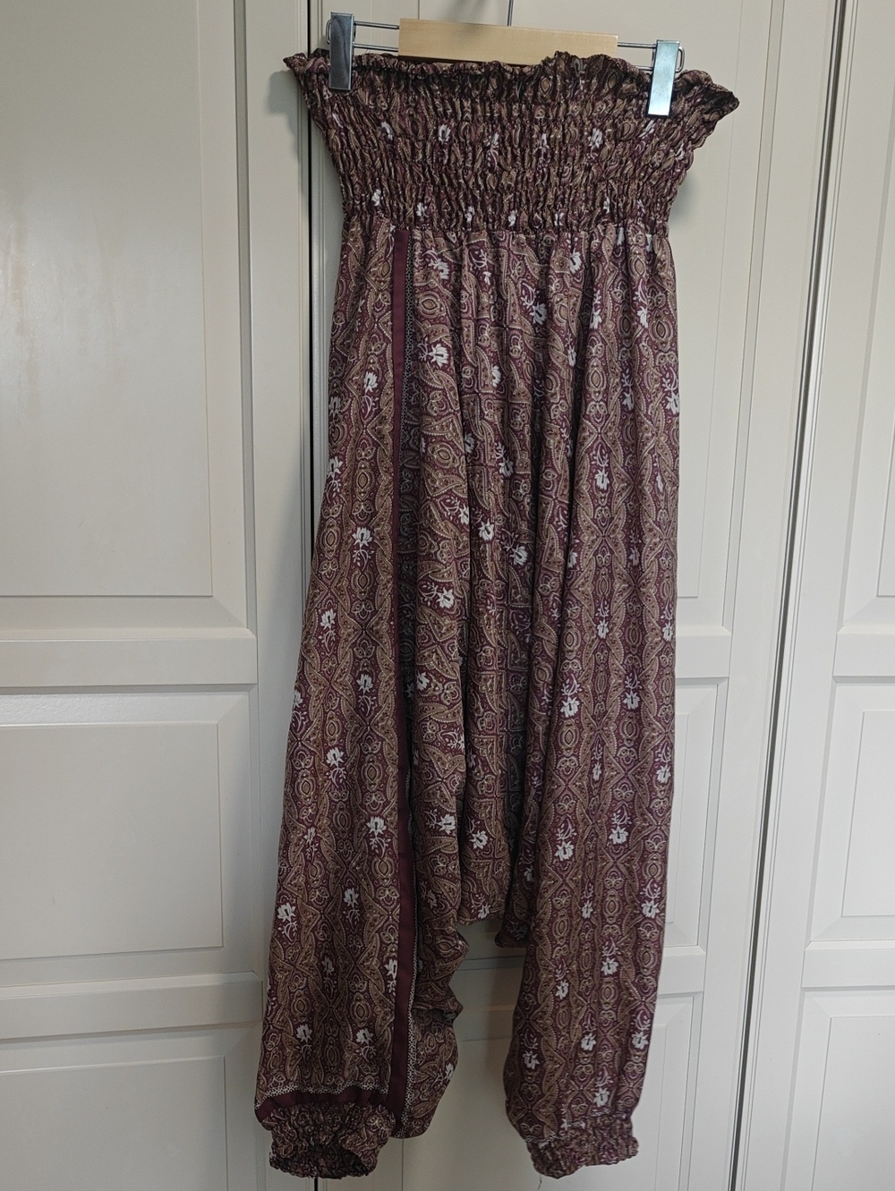Boho Smocked Strapless Maxi Dress in Maroon Floral